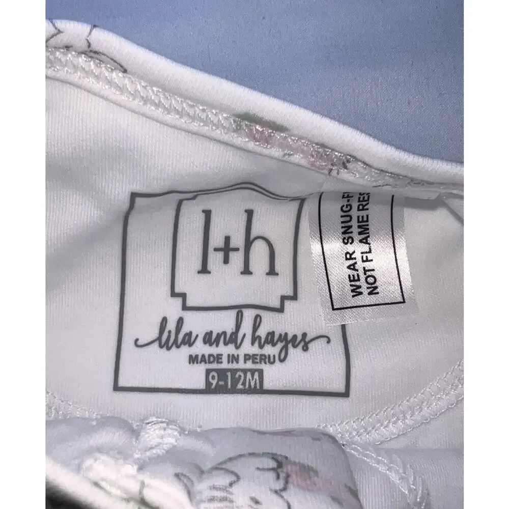 Lila And Hayes Parker 1-Piece Baby Size 9-12 Mo White Bunny Easter Pajamas NWT